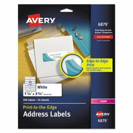 AVERY DENNISON Avery, VIBRANT LASER COLOR-PRINT LABELS W/ SURE FEED, 1 1/4 X 3 3/4, WHITE, 300/PACK 6879